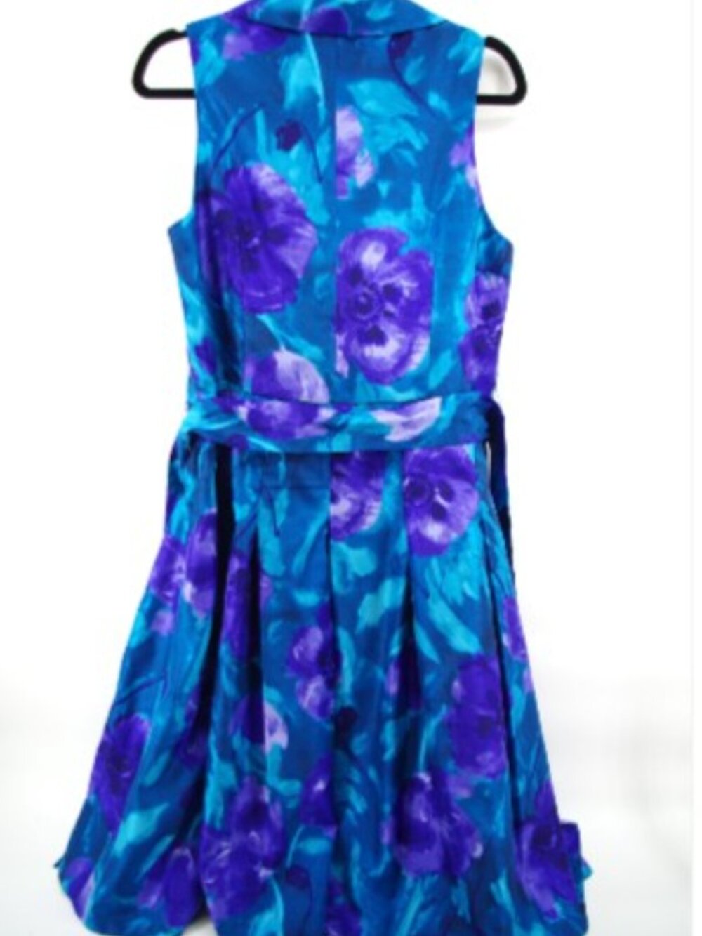 Dressbarn Women’s Sleeveless Fit & Flare Dress Blue Purple Floral Print Size 14 - Picture 2 of 6